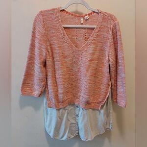 Anthropologie Moth Aslein Coral Layered Tunic V-Neck Sweater